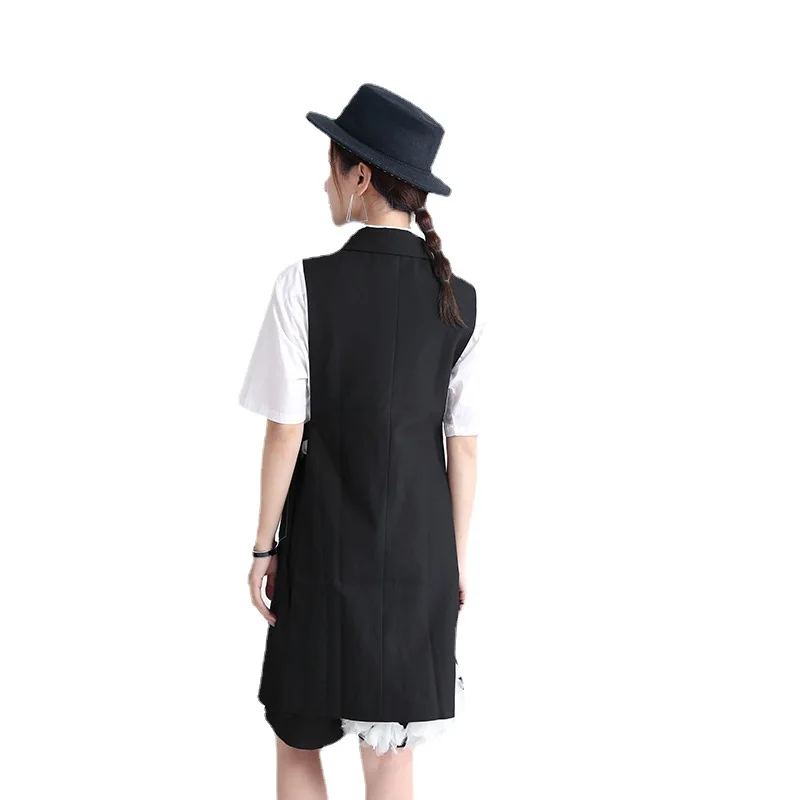

2021 Summer Mid-Length Vest Coat Women's Placket Cross Bilateral Hollow Niche Design Handsome