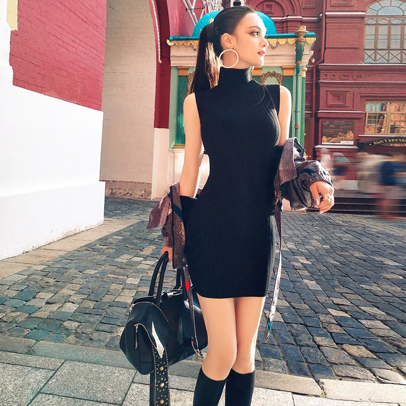 2021 Botas Feminina/Новые Фирменные женские модные платья с высоким плотно облегающим шею