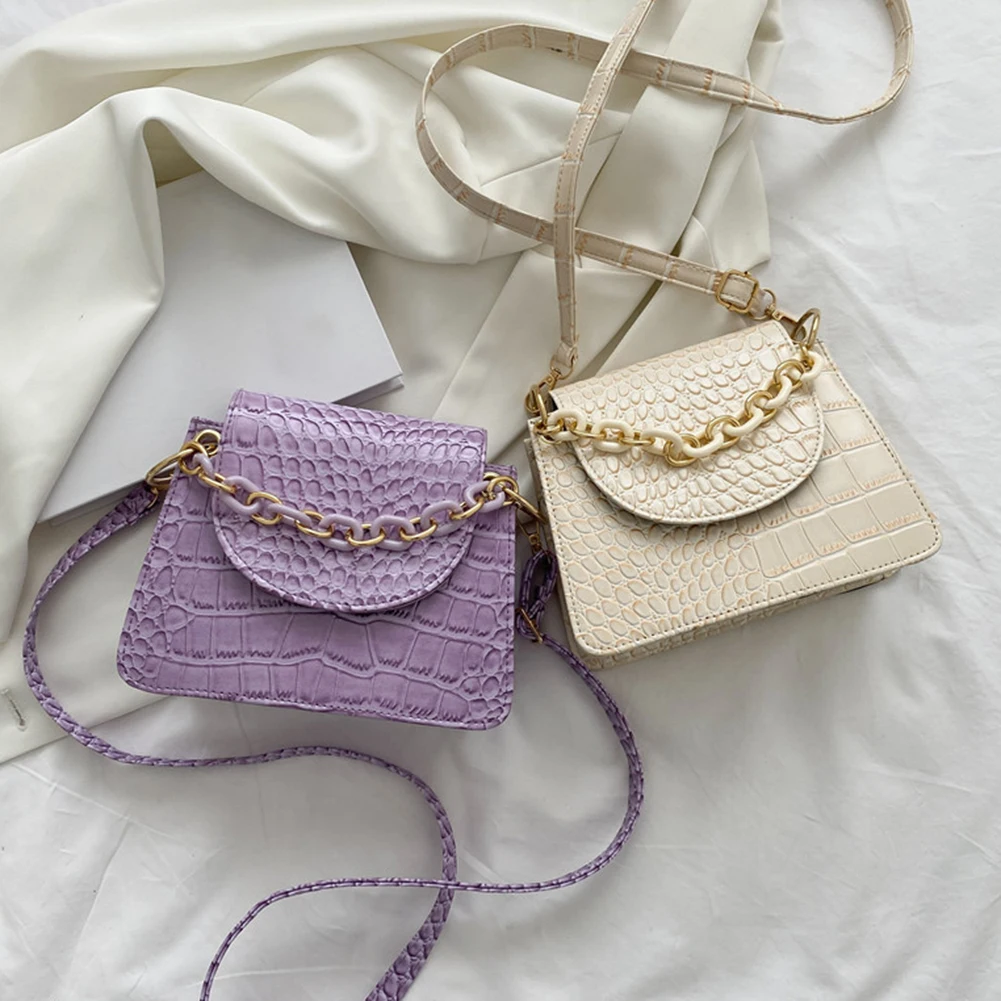 

Girls Shoulder Bags PU Leather Fashion Female Chain Alligator Pattern Print Handbags Tote Solid Shoulder Underarm Bags
