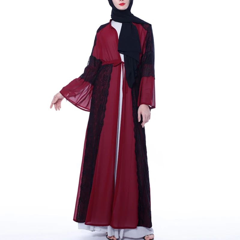 MISSJOY мусульманское abaya женское платье с расклешенными рукавами модал турецкий кафтан Средний Восточный Повседневный шифон, кружево с отделкой стиле пэчворк женский халат Плать