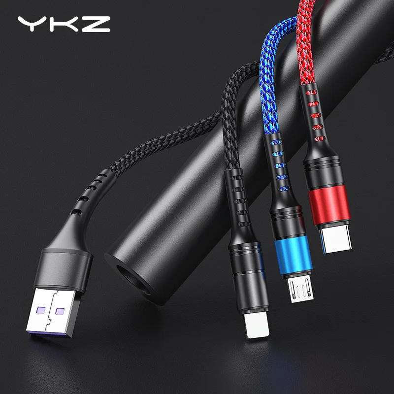 3 в 1 USB кабель YKZ Microusb type C Быстрая зарядка для samsung Xiaomi huawei Micro шнур провод Android Apple