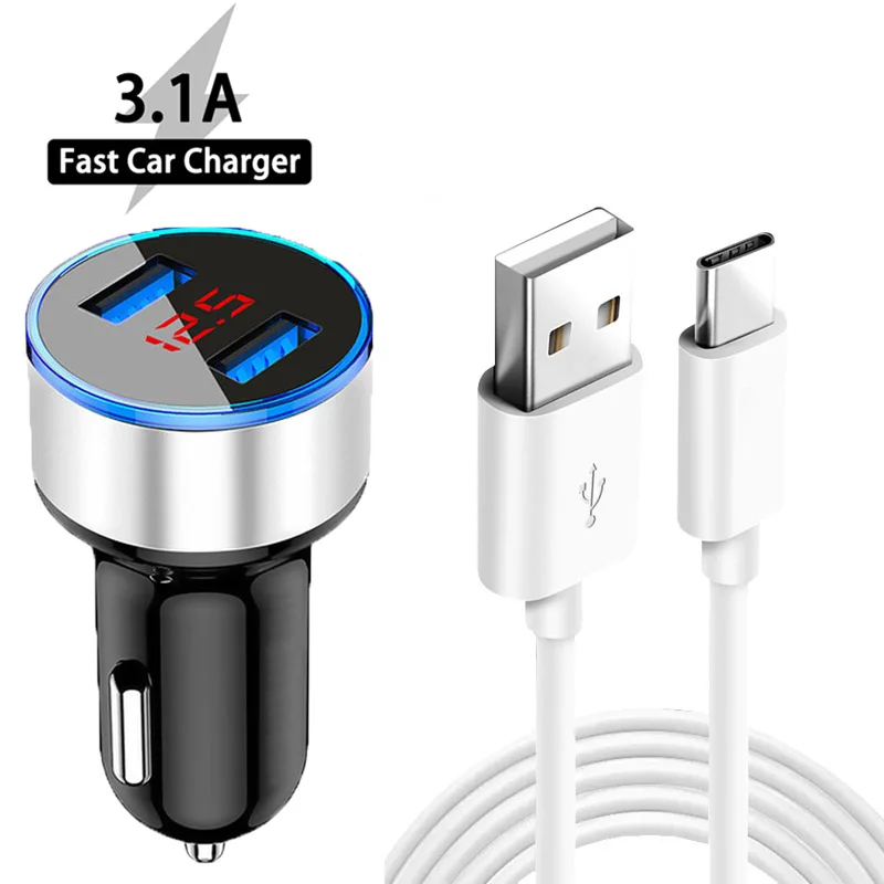 3.1A автомобильное зарядное устройство с двумя портами USB для телефона адаптер Type c