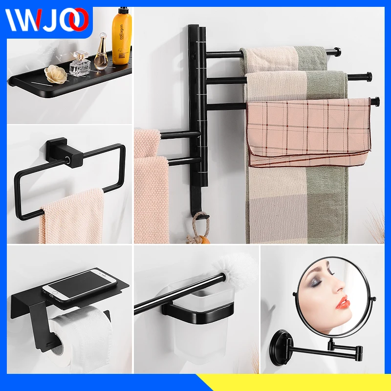 Держатель для полотенец черная алюминиевая вешалка держатель с крюком полка