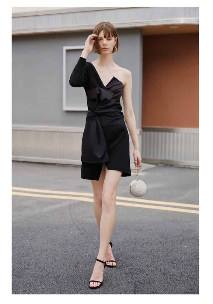 AEL Черное Мини-Платье асимметричное сексуальное с глубоким v-образным вырезом Летняя женская одежда женская повседневная одежда
