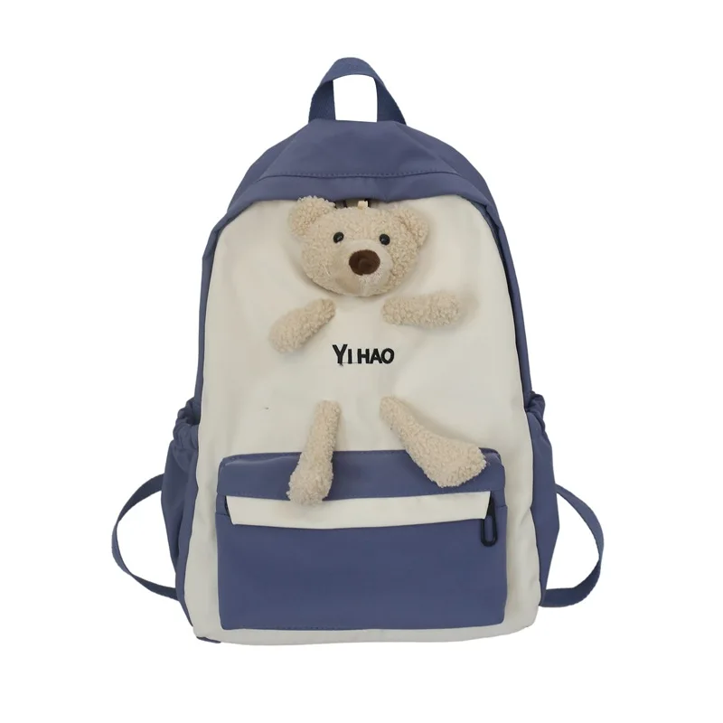 Cartoon Cute Backpack With Bear Contrast color Fresh School Bag for Teenage Girls Book Bags Women Shoulder Bags
