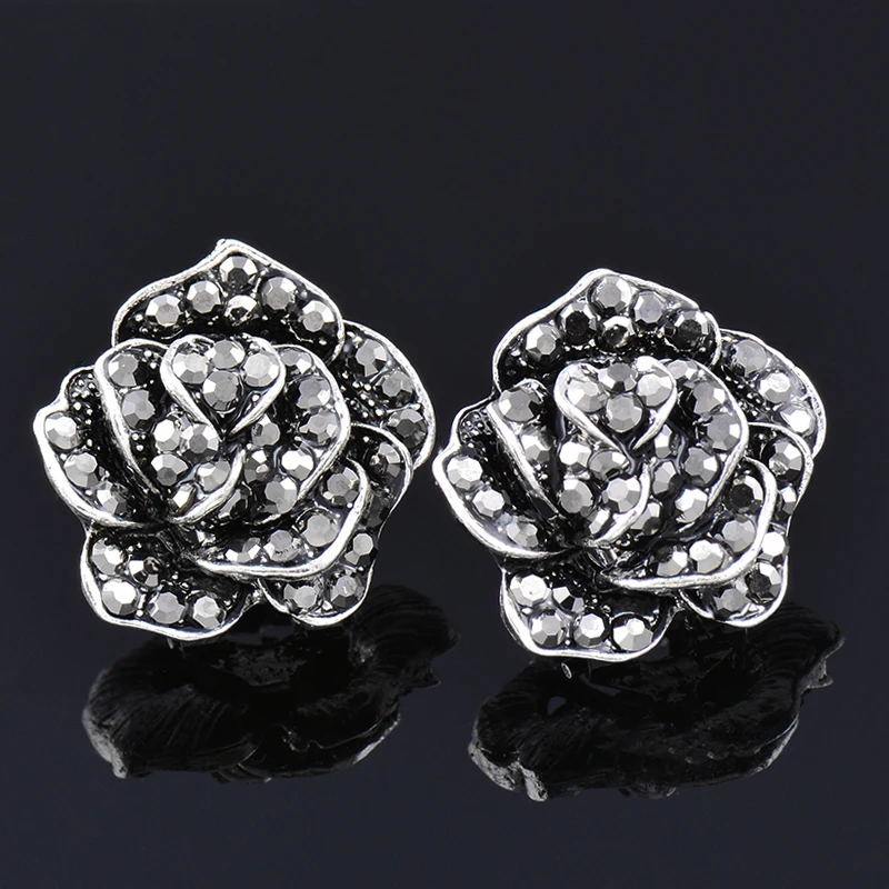 Женские винтажные серьги SINLEERY Серьги серебряного цвета с фианитом в форме розы