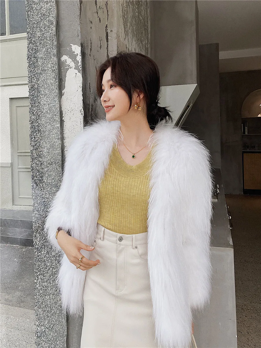 

2020 Women's Jacket Real Fox Raccoon Fur Double Woven Coat Thick Very Warm Winter Short Noble Women Clothes Natural Fur Overwear
