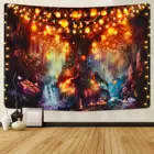 Сказочный лес, гобелен, волшебное дерево жизни, гобелен, мистическое сияние, водопады под старинным зачарованным