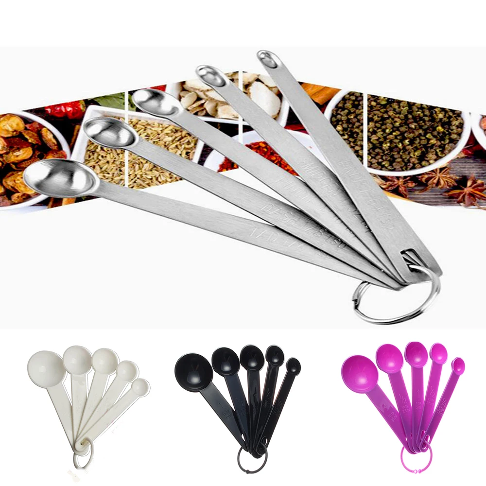 

5 Pcs/Set Measuring Spoons Long Handle Home Kitchen Practical Seasoning Coffee Tea Measuring Cups With Scale Kitchen Accessories