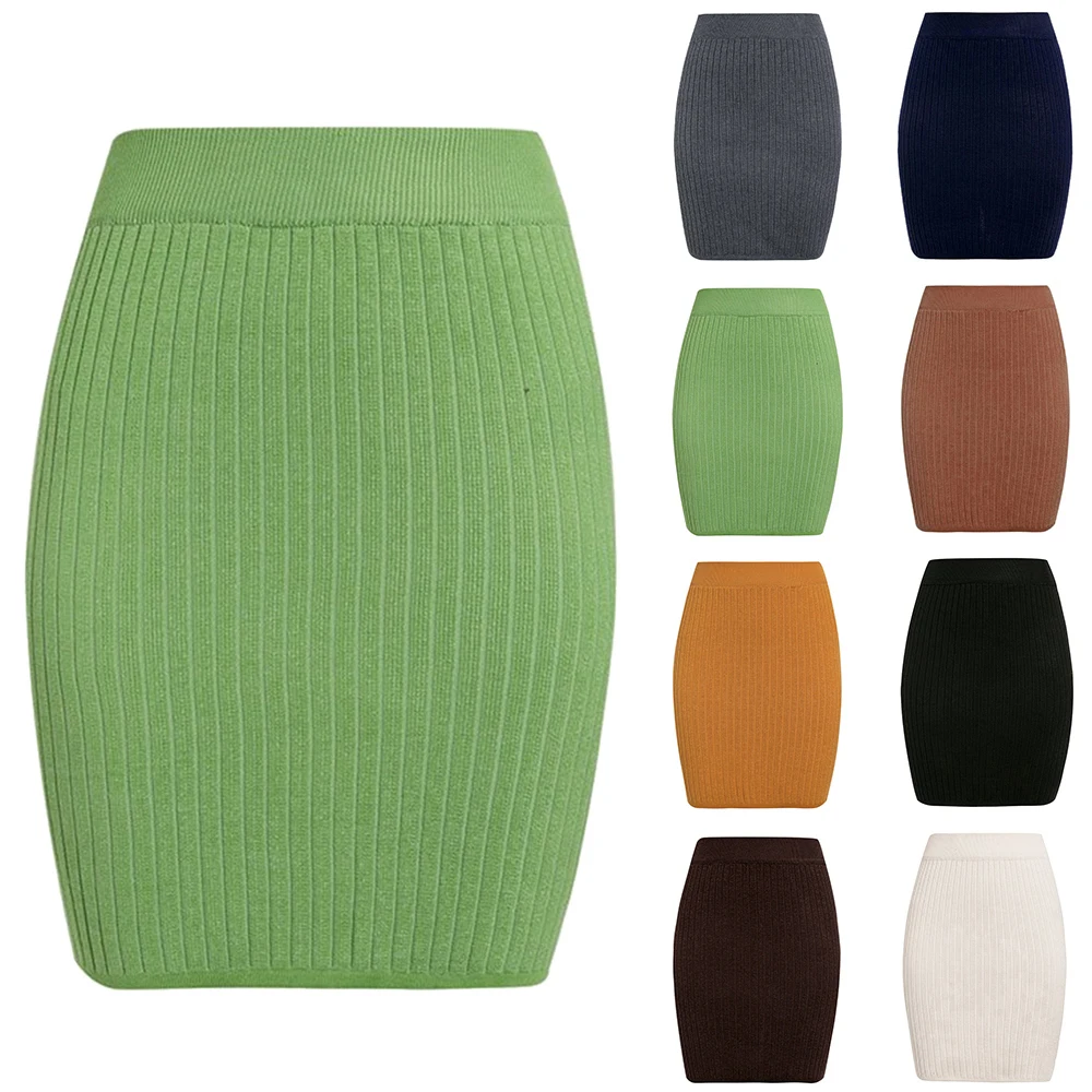 Женская осенне зимняя теплая юбка новинка 2020 однотонная трикотажная прямая