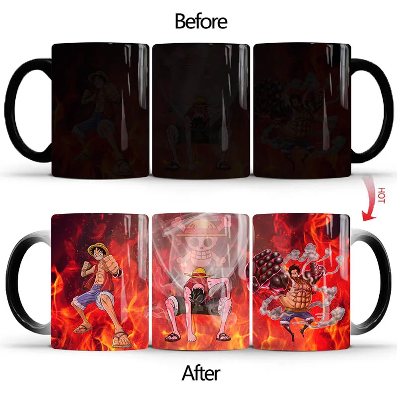 Новинка 1 шт. 350 мл кофейные кружки 2 стиля Меняющие цвет чайные чашки Луффи Зоро