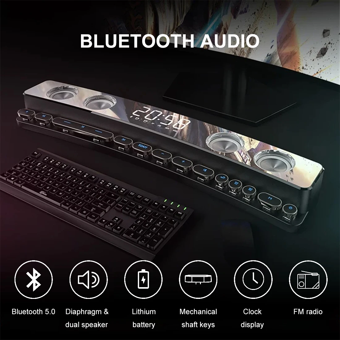 

Marsnaska Bluetooth Wireless Game Speaker 3600mAh USB 3D Stereo Subwoofer FM Multimedia game speaker Indoor Computer Loudspeaker