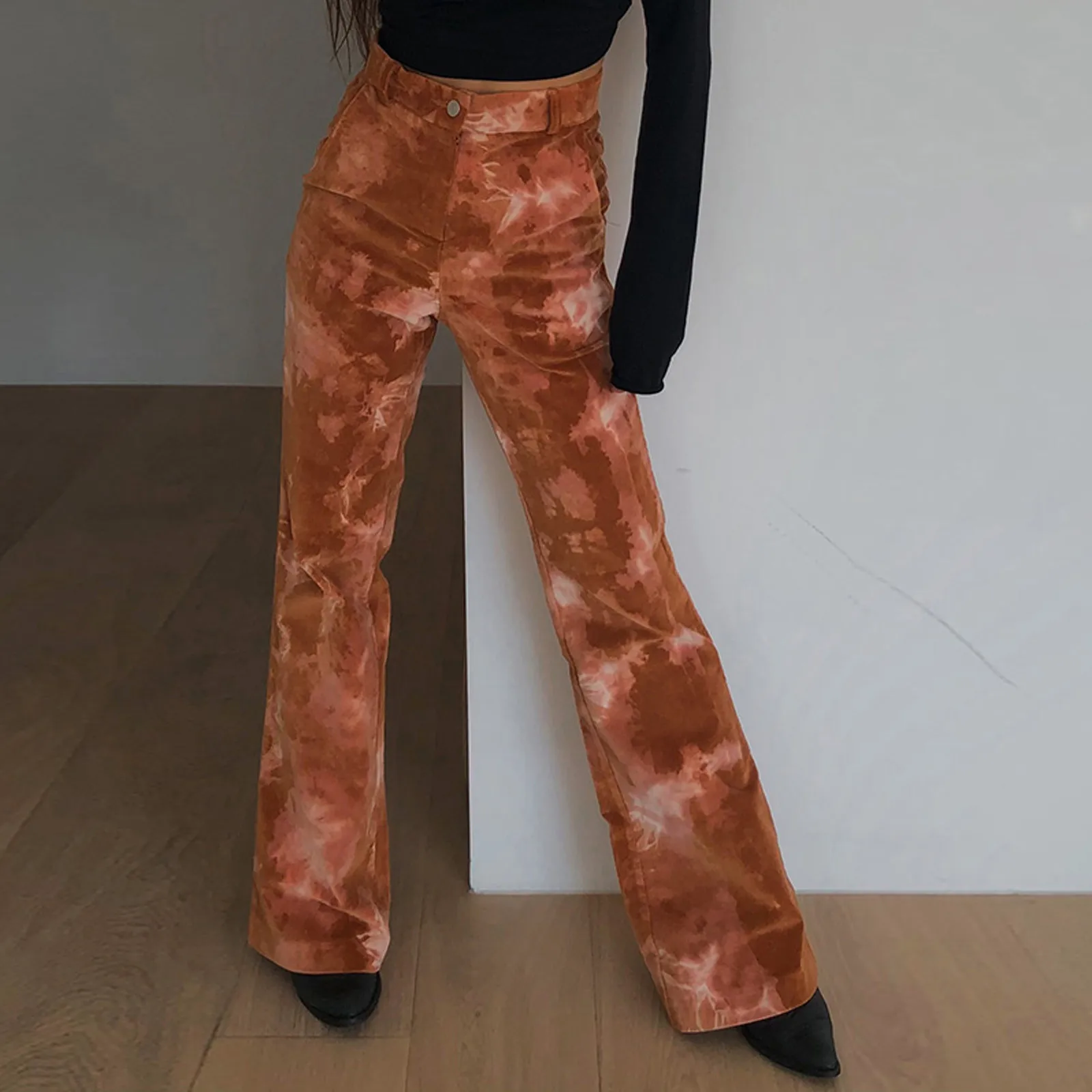 

Harajuku Women High Waist Pants Tie Dye Korean Fashion Casual Wide Leg Y2k Pants Trousers With Pockets Pantalones Streetwear New