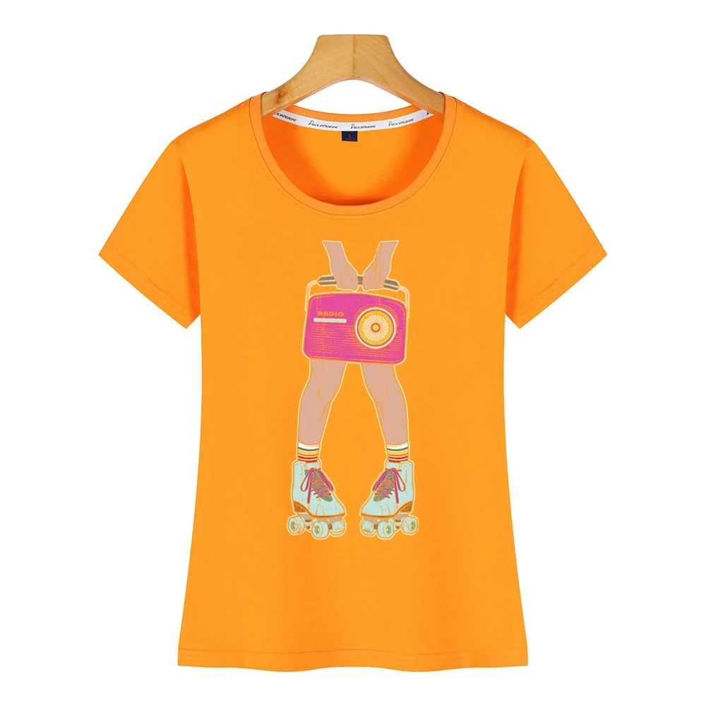 Топы футболки для женщин Роллер Дерби девочек Скейтер Ретро стиль радио модная