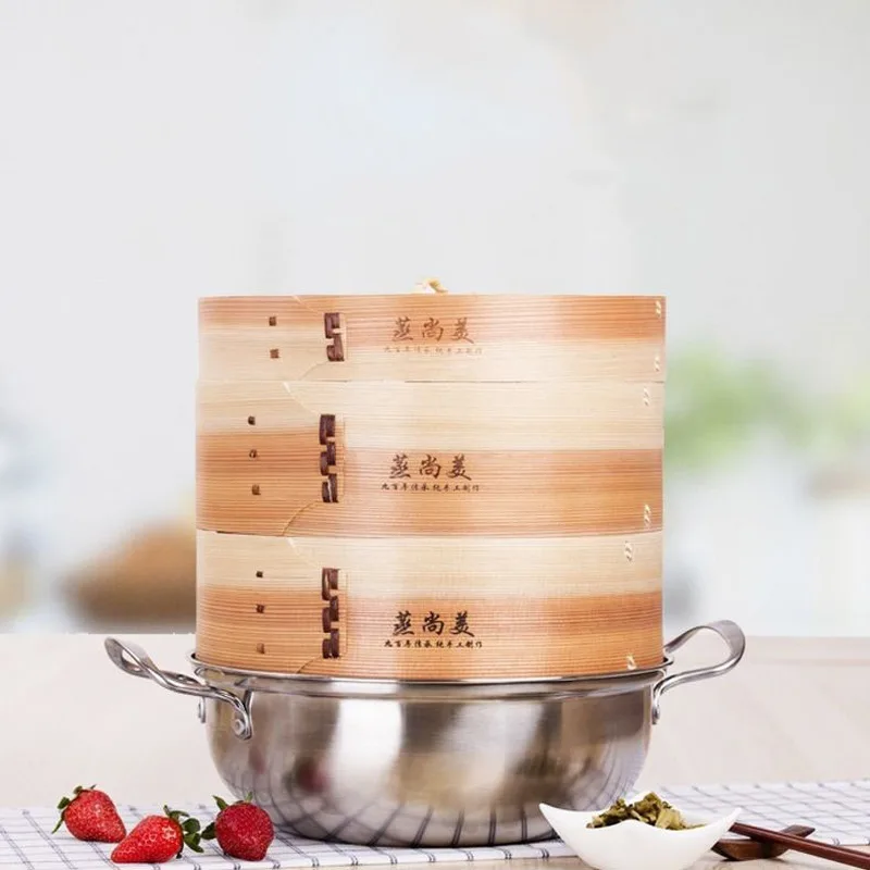 

Stainless Steel Steamer Steamer Composite Bottom Thick Double Bottom Soup Pot Handle Bamboo Steamer Three-layer Steamer Drawer