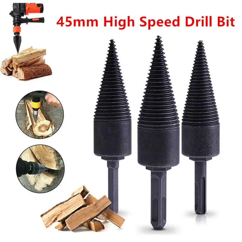 45mm Round Hexagonal High Speed Firewood Splitter Machine Drill Wood Cone Reamer Punch Driver Drill Bit Split Drilling Tools
