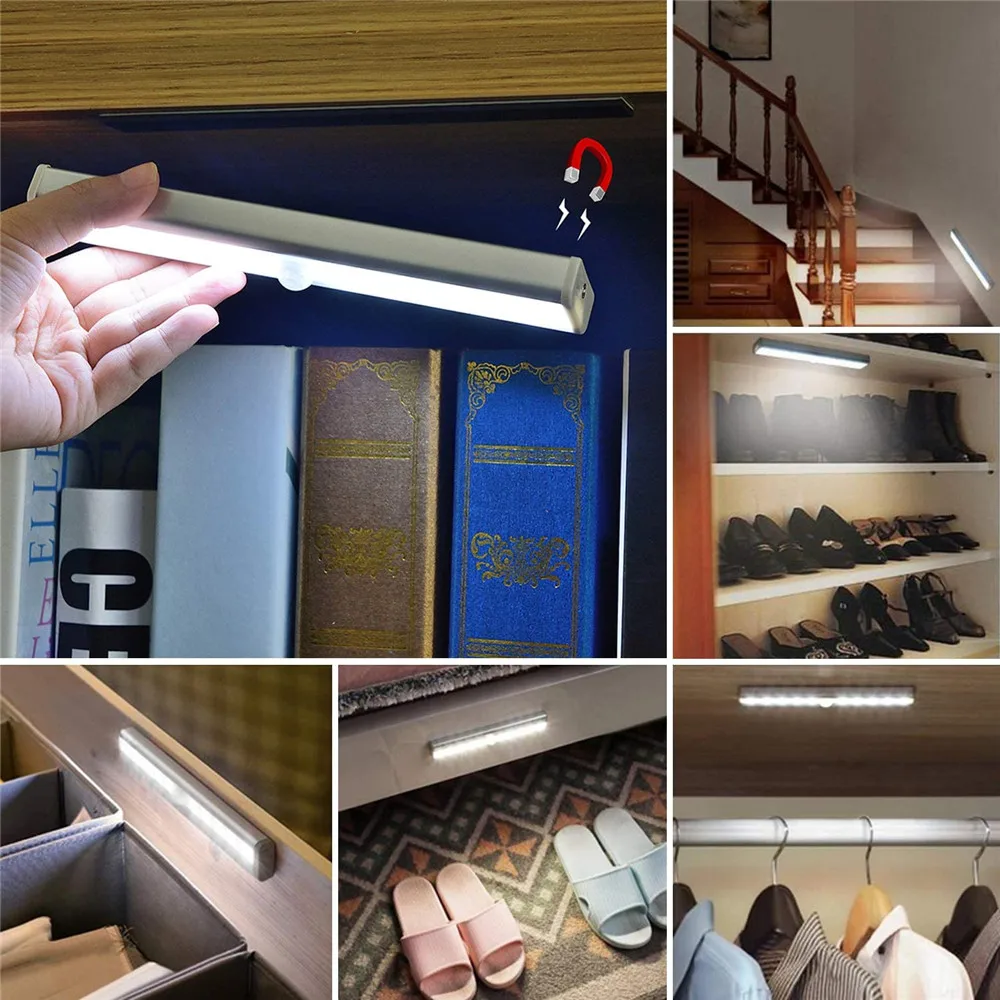 

10-19cm LED Under Cabinet Light Battery Powered PIR Motion Sensor Night Lamp for Kitchen Wardrobe Bedroom Closet Stairs Lighting