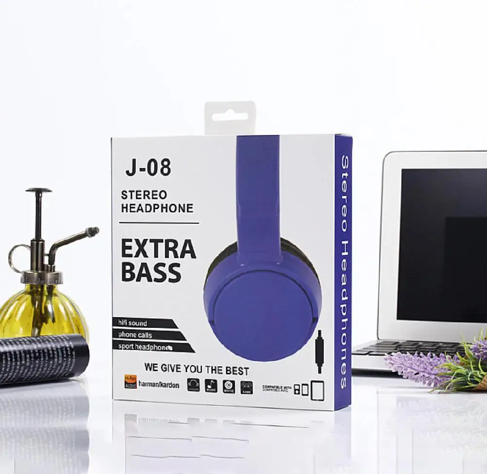 Универсальные проводные наушники J08 игровая гарнитура с микрофоном для