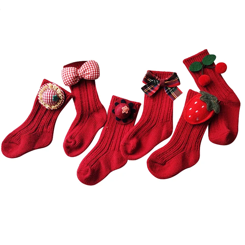

New Red Christmas Socks for Kids Winter Thick Knitted Big Bows Ankle Socks Baby Girls Boot Socks Children Warm Cotton Stocking