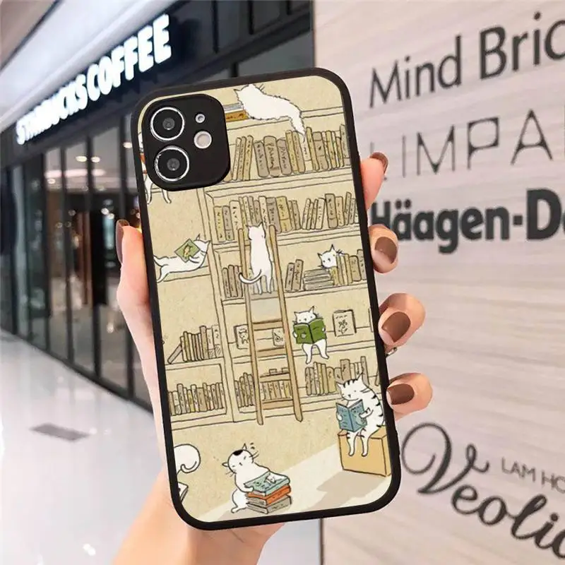 

cats and the library tree cartoon cute Phone Case matte transparent For iphone 7 8 11 12 plus mini x xs xr pro max cover