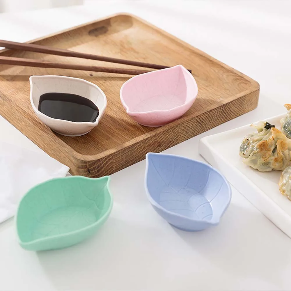 

4Pcs Leaf Dish Baby Kid Bowl Wheat Soy Sauce Dish Rice Bowl Plate Japanese Tableware Food Container Salad Plate Kitchen Supplies