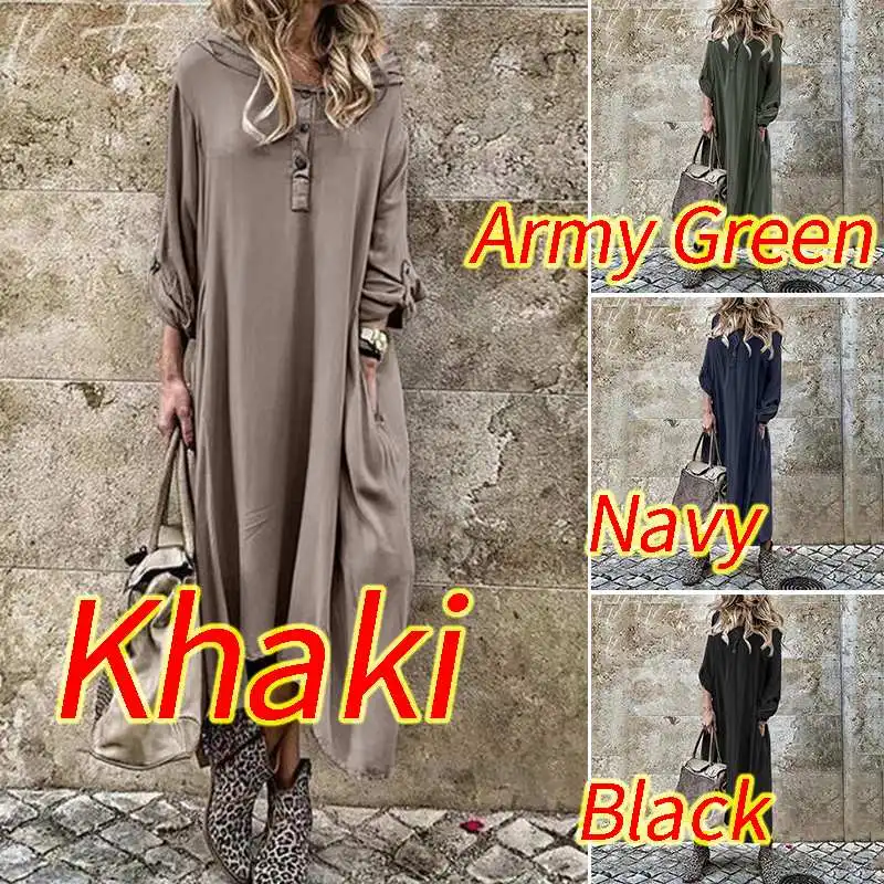 ZANZEA Autumn Hoodies Sundress Women Solid Long Sleeve Shirt Dress Casual Loose Work Vestido Dresses Kaftan Robe Femme 7 | Женская
