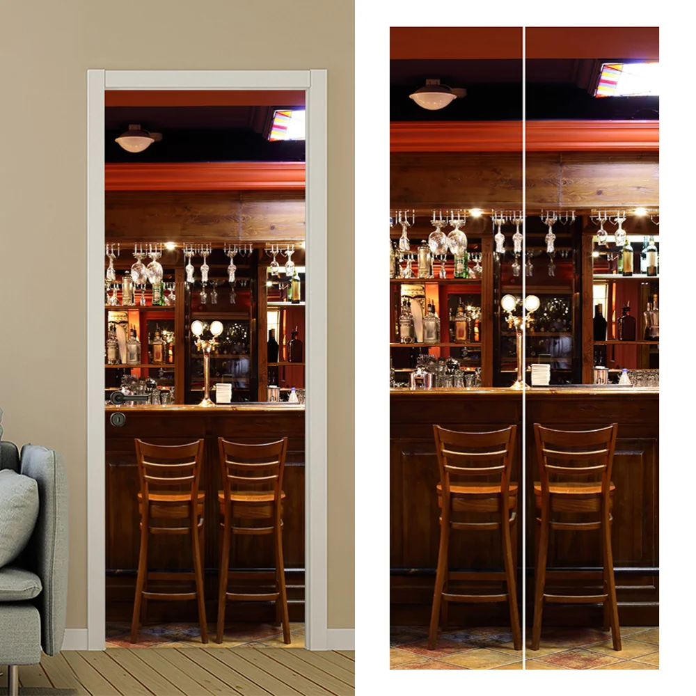 

2pcs in 1 Set 38.5cm 3D Door Sticker Simulate Bar Self Adhesive Wallpaper Removable PVC Layout Accessories Waterproof Mural Deca