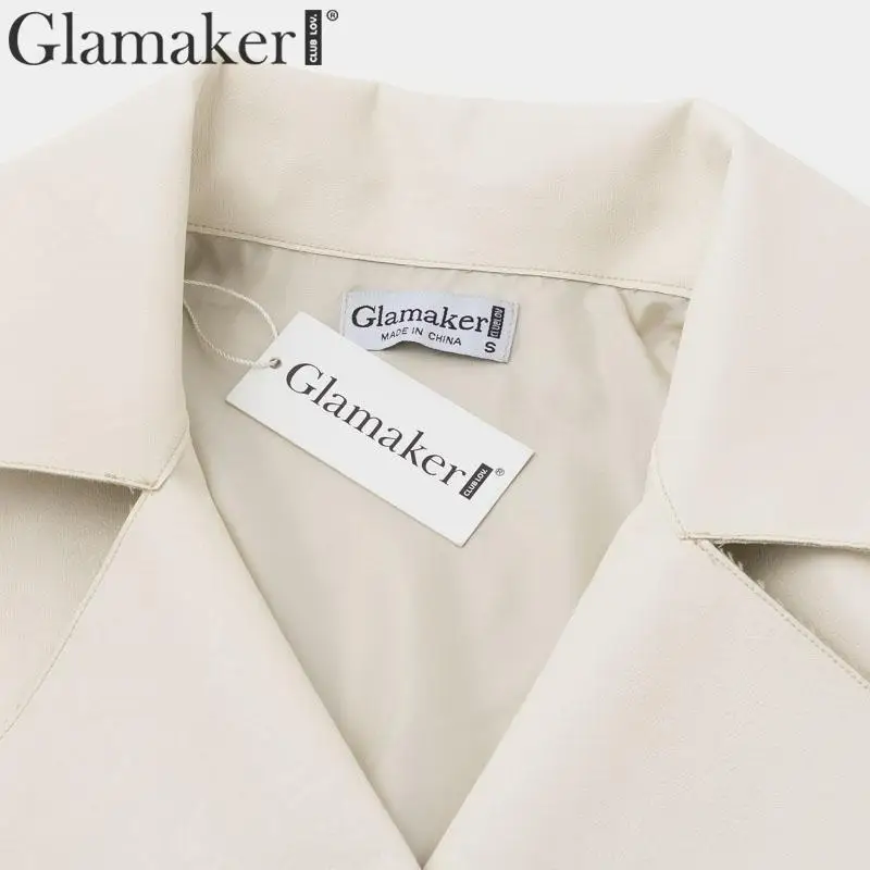 Glamaker искусственная кожа однотонная зимняя короткая куртка кожаная женская с длинным рукавом Осенняя искусственная куртка с карманом женская уличная кожаная куртка