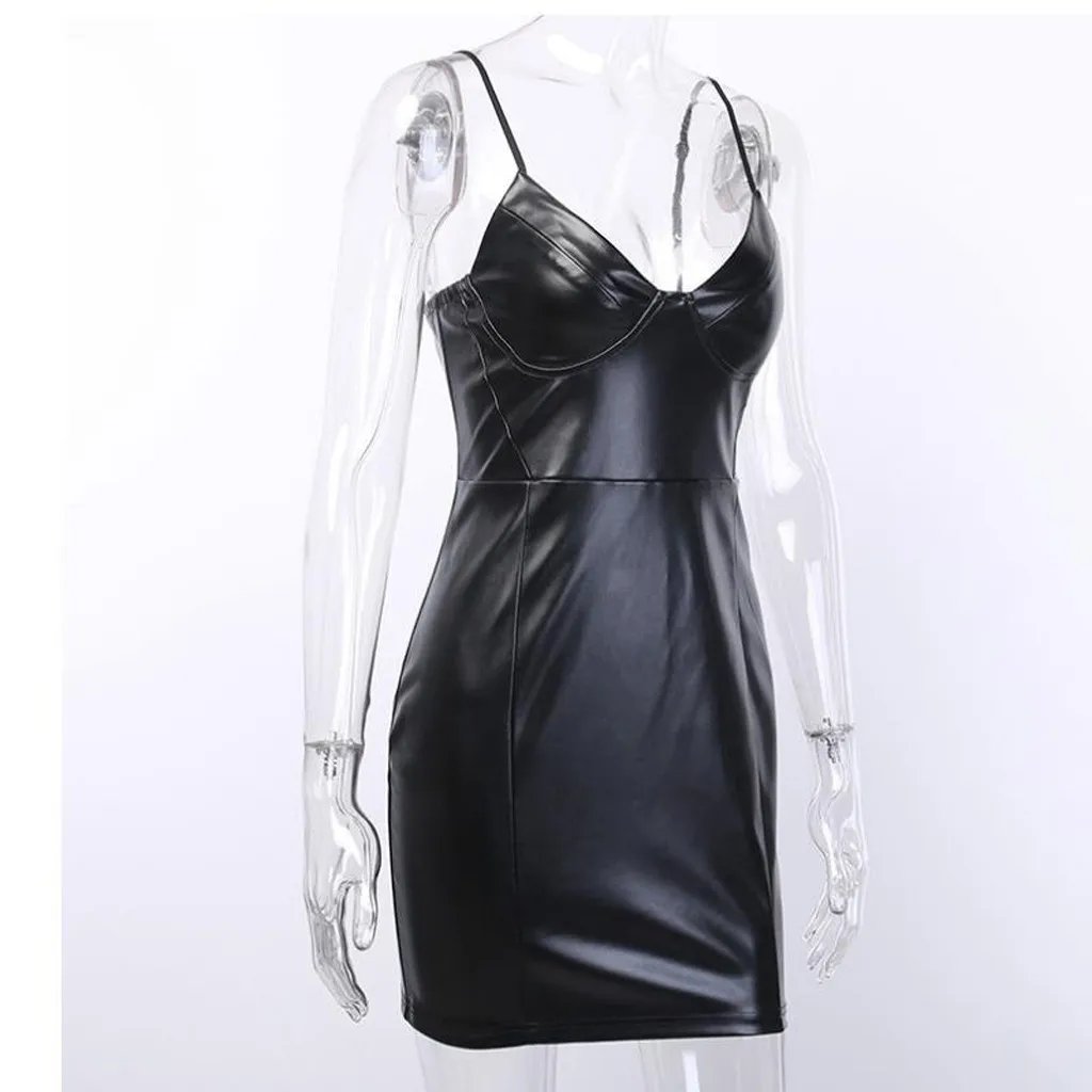 Женское сексуальное платье с кожаным ремешком для ночного клуба элегантные