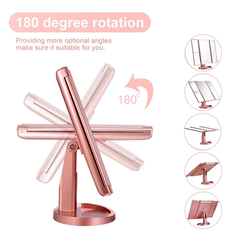 Зеркало для макияжа со светодиодной светильник кой складное регулируемое