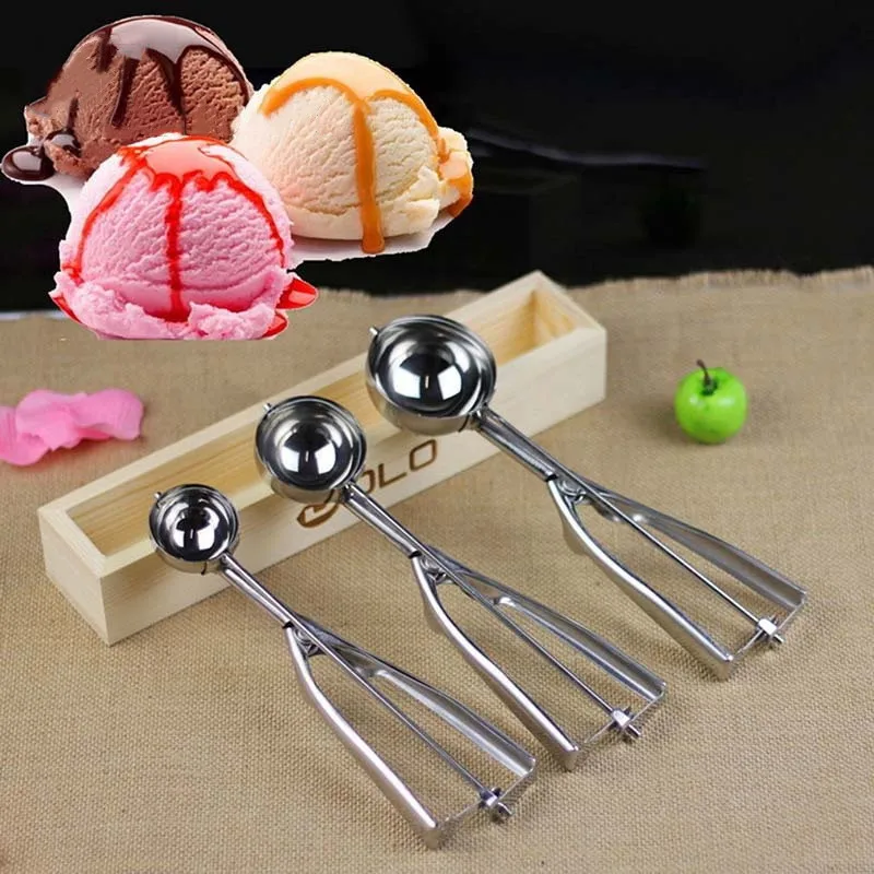 

Kitchen Accessories 4CM 5CM 6CM Ice Cream Mash Potato Fruit Scoop Stainless Steel Watermelon Spoon Spring Handle Kitchen Gadgets