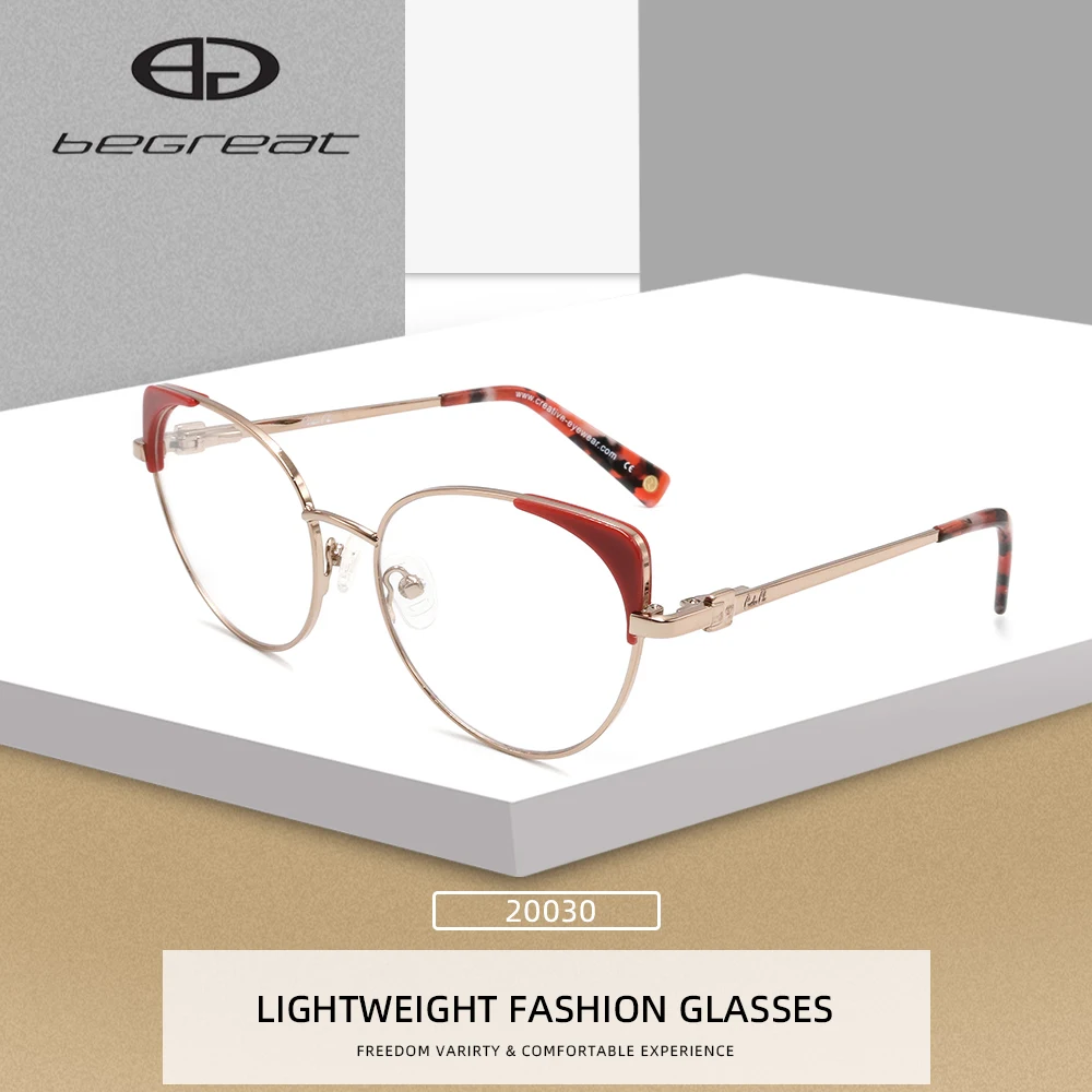 

BEGREAT Оправа для очков Classic Optical Shelf Oversized Cat Eye Women Spectacles Red Metal Fashion Eyeglasses Frames