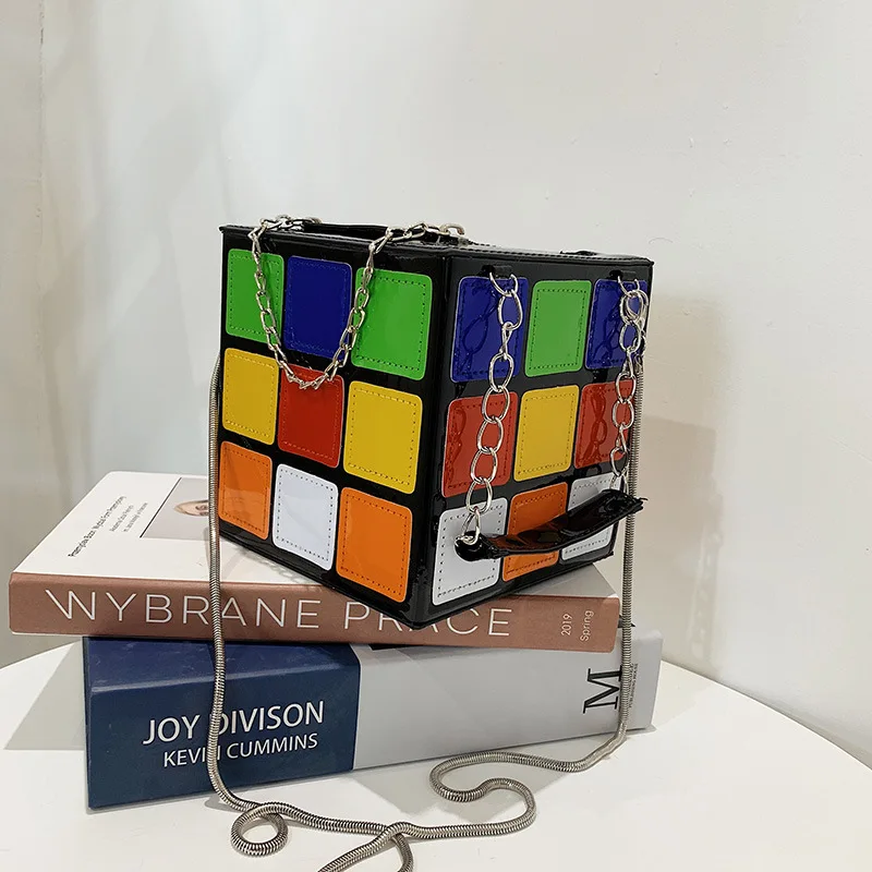 

2021 New Women's Hand-Held Shoulder Bag Cosmetics Receive Bag Top Design Three-dimensional Rubik's Cube Style