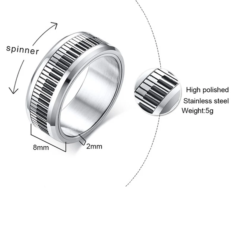 8 мм крутая нержавеющая сталь вращающееся мужское кольцо прядильная цепь