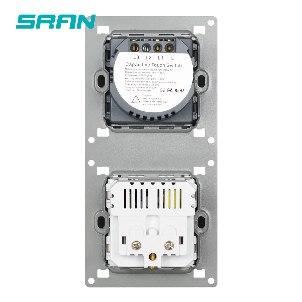 Французская розетка SRAN с usb вертикальная установка из хрустального стекла 172*86