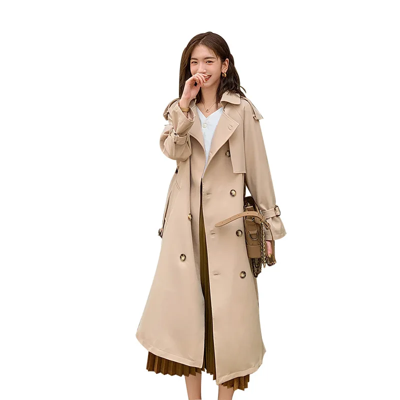 

Khaki windbreaker mid-length over-knee drape 2020 new autumn fashion temperament British style slim women's overcoat jacket