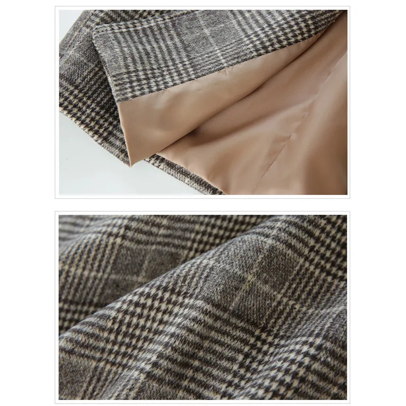

Fashion Lapel Plaid Woolen Coat Female 2020 Autumn Winter Thick Wool Jackets Women Coats Long Overcoats N1027