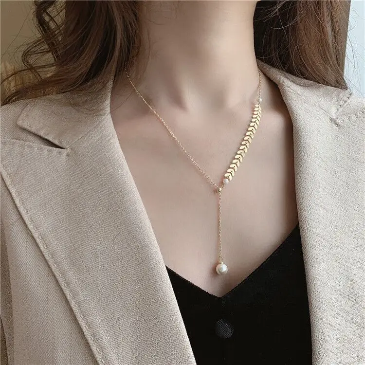 

2021 New Trendy Wheat Spike Necklace Simulated Pearl for Women Party Gift Jewelry Bulk Sell X6384
