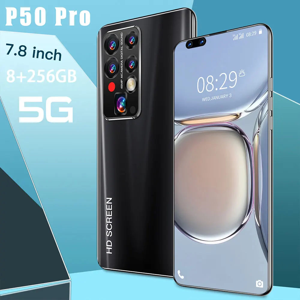 Tel&eacute;fono Inteligente P50 Pro, pantalla grande de 7,8 pulgadas, 8 + 256GB de resoluci&oacute;n, 1440x3200, MTK6889, c&aacute;mara HD de 40 + 48MP, 5G, red Global-2