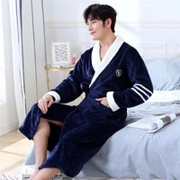 bathrobe winter men flannel robe kimono gown coral fleece casual warm nightwear home clothing pocket bath robe negligee