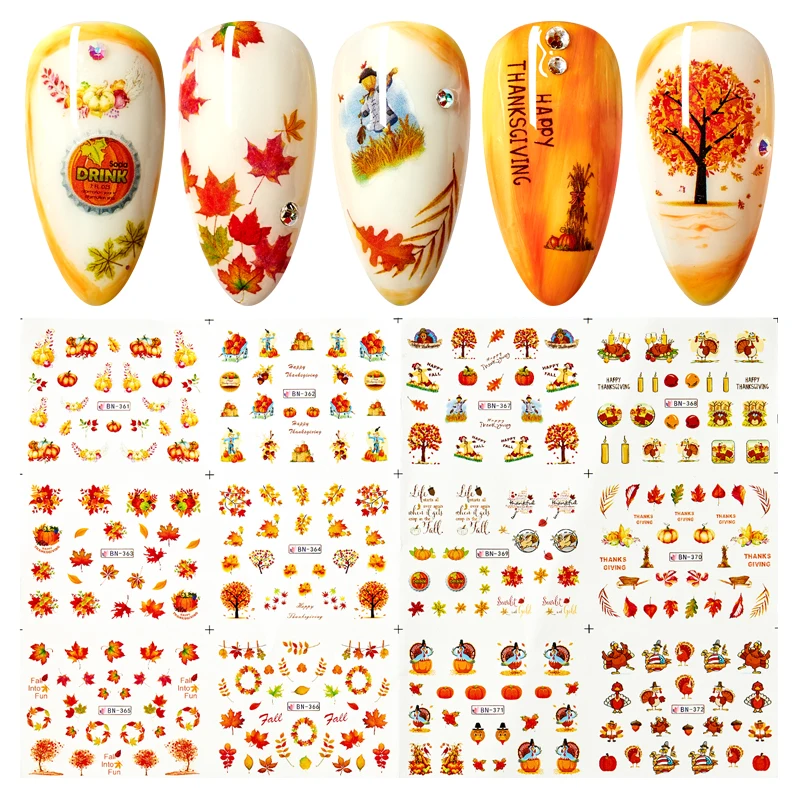 1 шт. наклейки для дизайна ногтей с осенними листьями золотые желтые кленовые