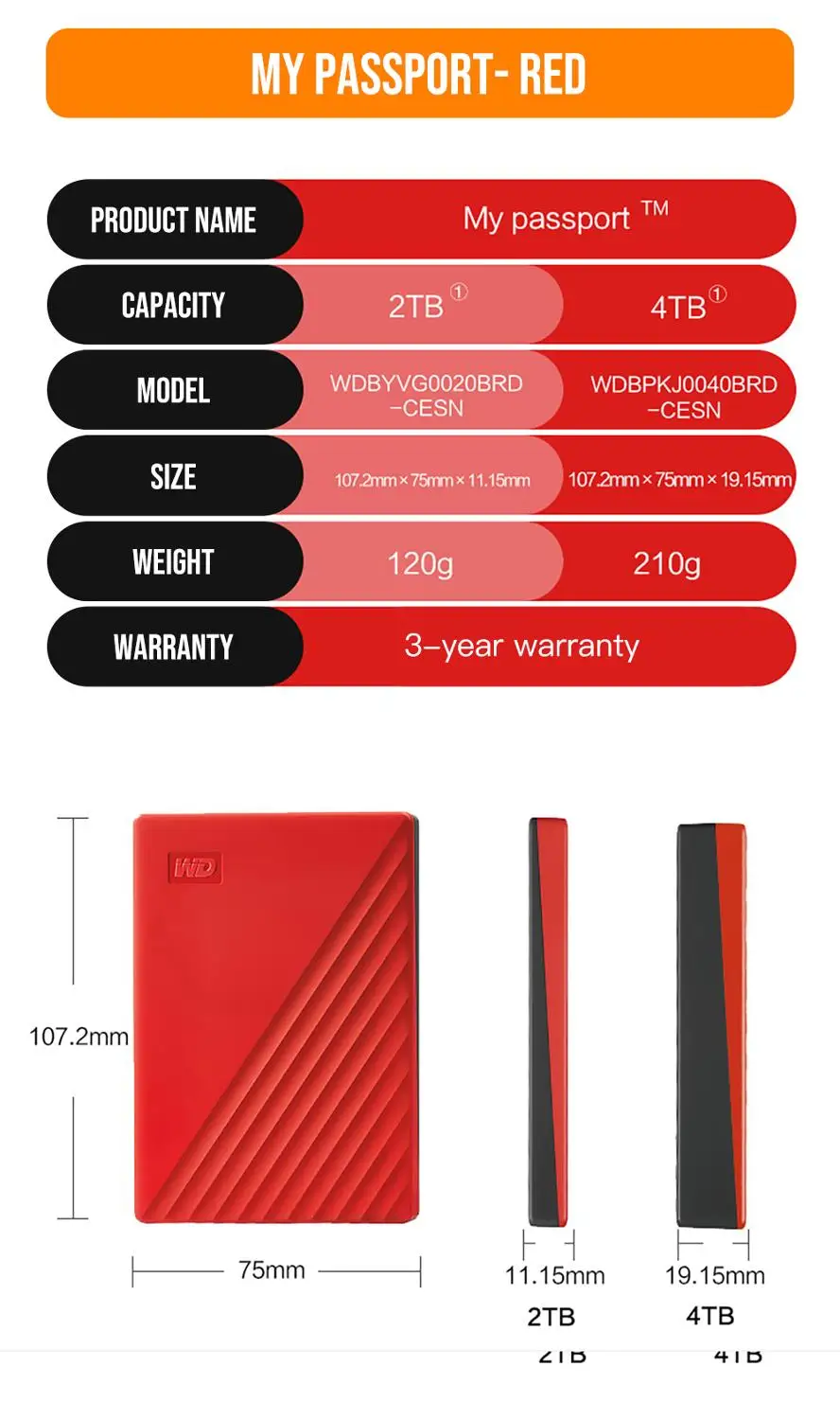Портативный жесткий диск WD 2 ТБ 4 мой паспорт hdd 5 USB 3 0 SATA устройства для хранения