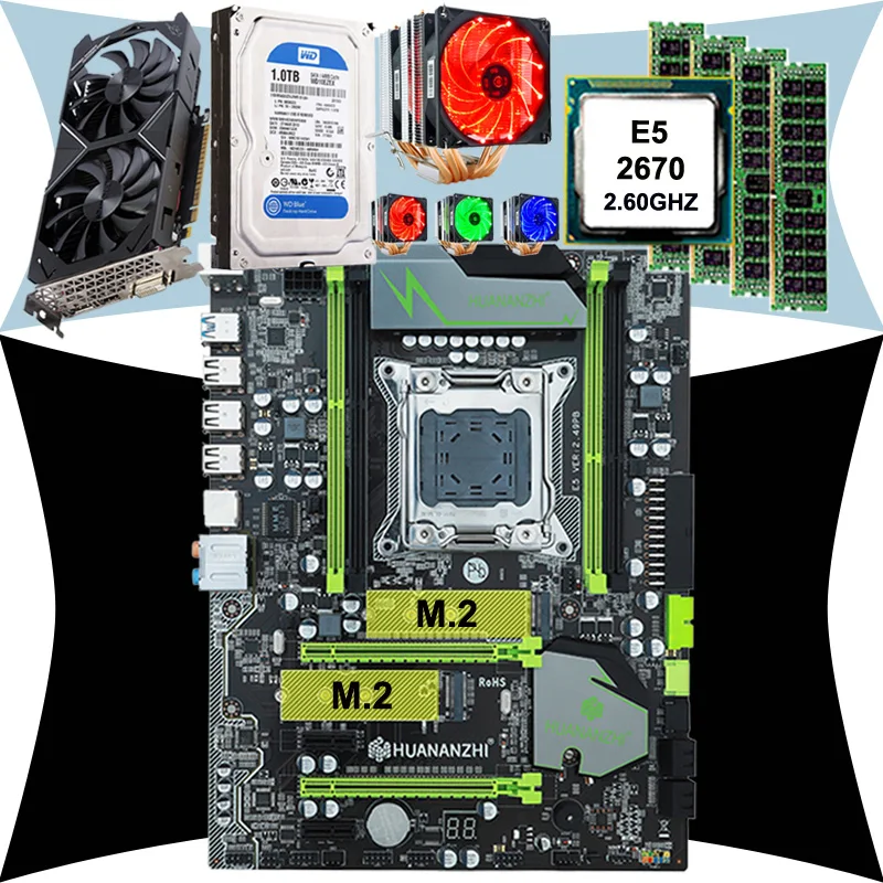 Материнская плата HUANAN ZHI X79 LGA2011 ЦП Xeon E5 2670 C2 2 6 ГГц с кулером ОЗУ 32 Гб (4*8 ГБ) 1600 RECC 3 5