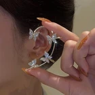 Посеребренные металлические клипсы-бабочки для ушей без пирсинга для женщин, сверкающие циркониевые клипсы для ушей, серьги-каффы, свадебные украшения