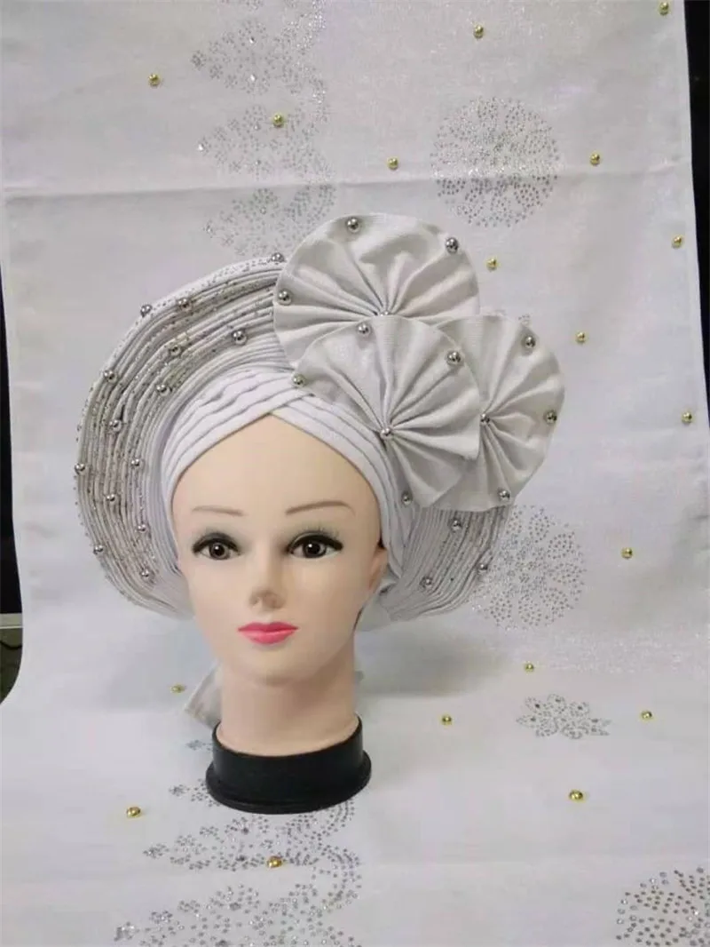 2021 последний дизайн нигерийские модные бусины с камнями Aso Oke Gele головной убор