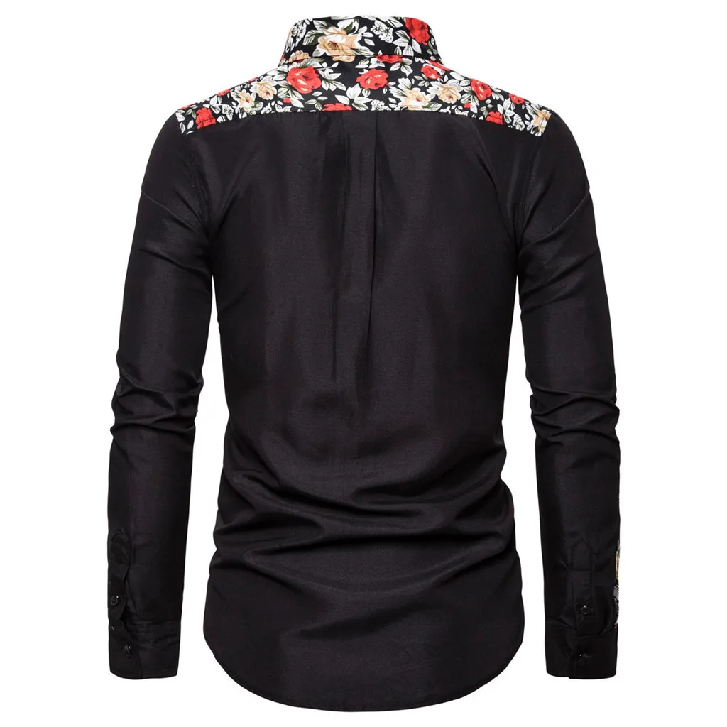 SAGACE Сексуальная мужская модная рубашка с длинным рукавом принтом Повседневная