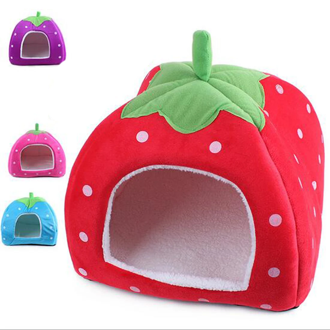 

For Warm Soft Strawberry Pet Dog Cat House Comfortable Kennel Doggy Bed Foldable Fashion Cushion Basket Cute Animal Cave Pet