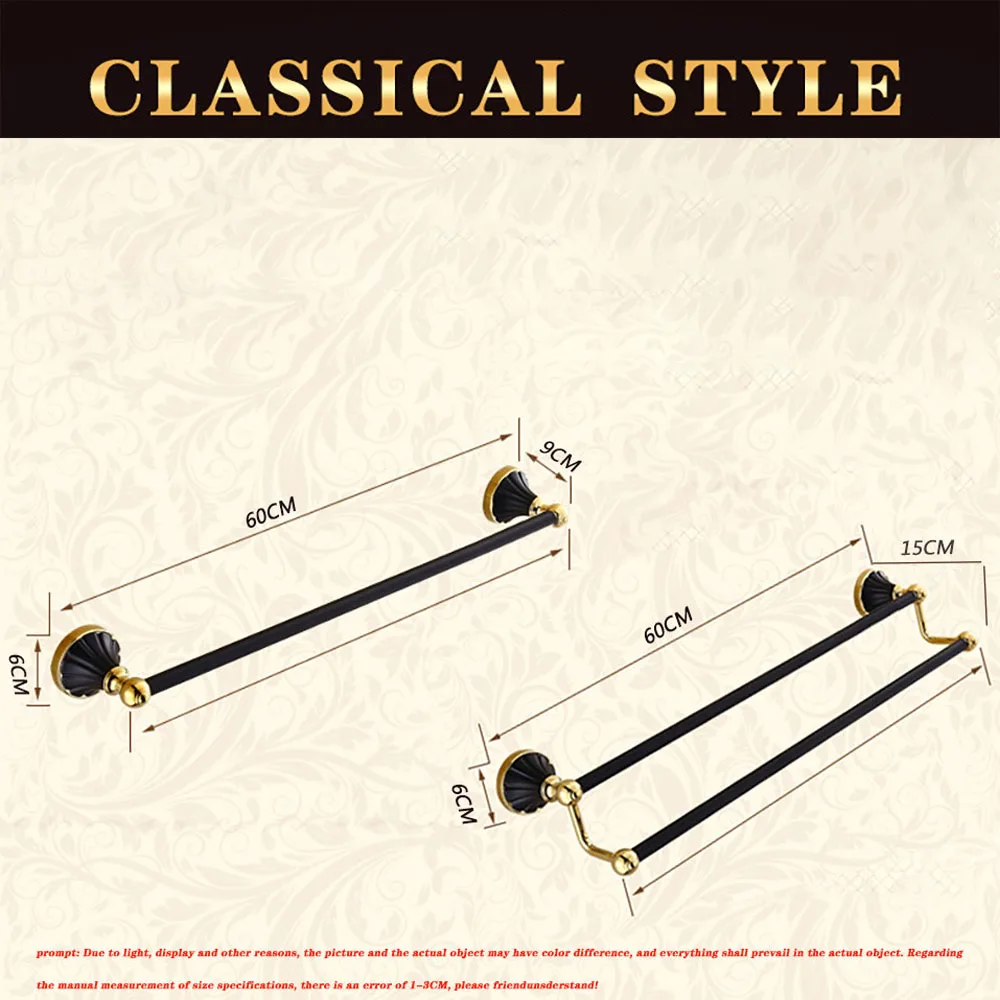 

Bathroom Accessories Towel Rack Black Gold Zinc Alloy Storage Rack Towel Bar Shower Room Supplies 60CM