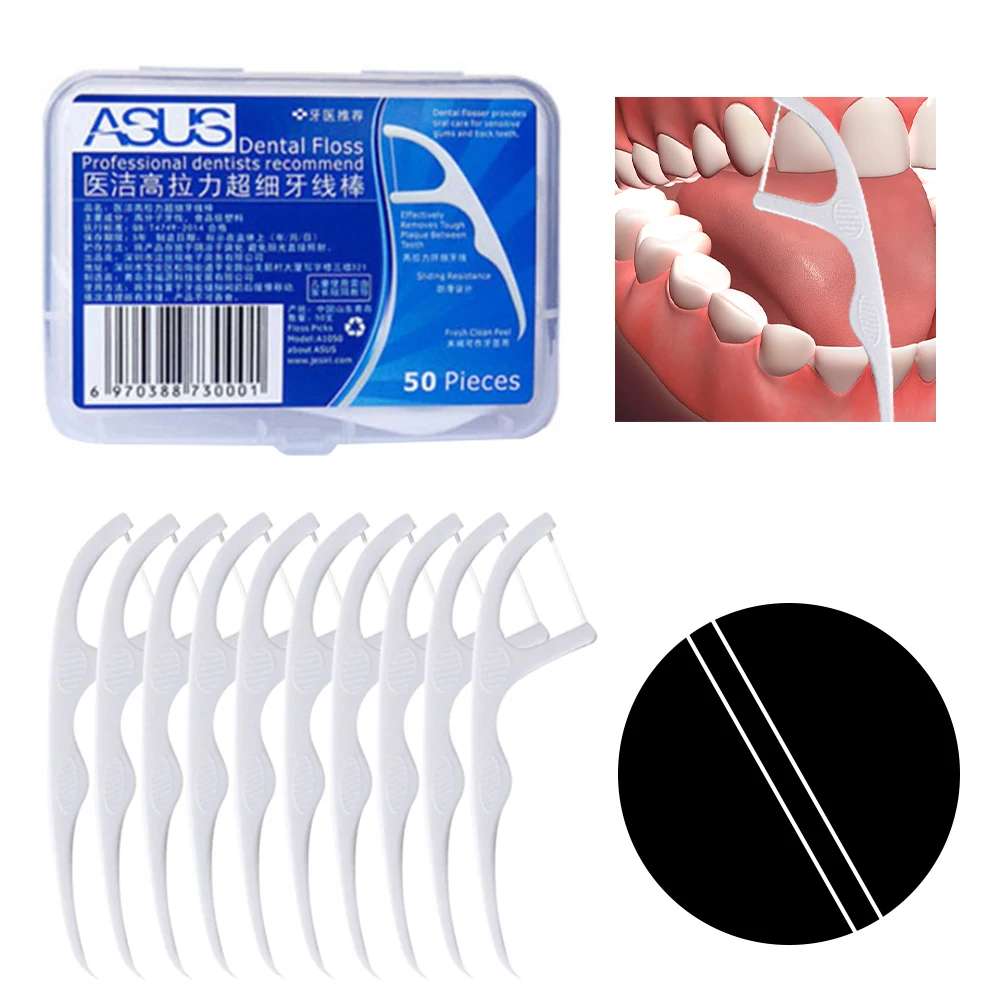 

50pcs Dental Floss Flosser Picks Toothpicks Teeth Stick Tooth Cleaning Interdental Brush Dental Floss Pick Oral Hygiene Care