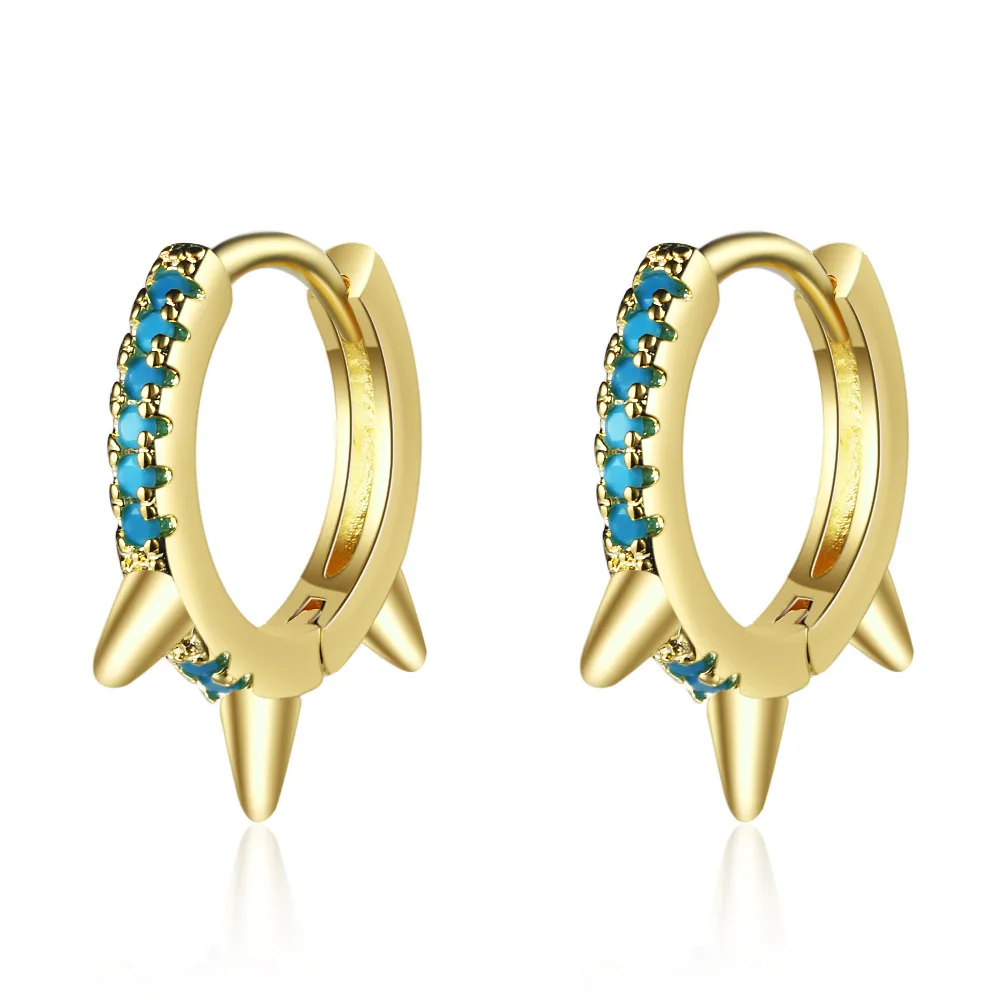 

100% 925 Sterling Silver Personality Punk Style Blue Crystal Ladies Stud Earrings Promotion Jewelry Women Christmas Gift